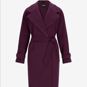 Express Belted Wrap Front Faux Wool Coat